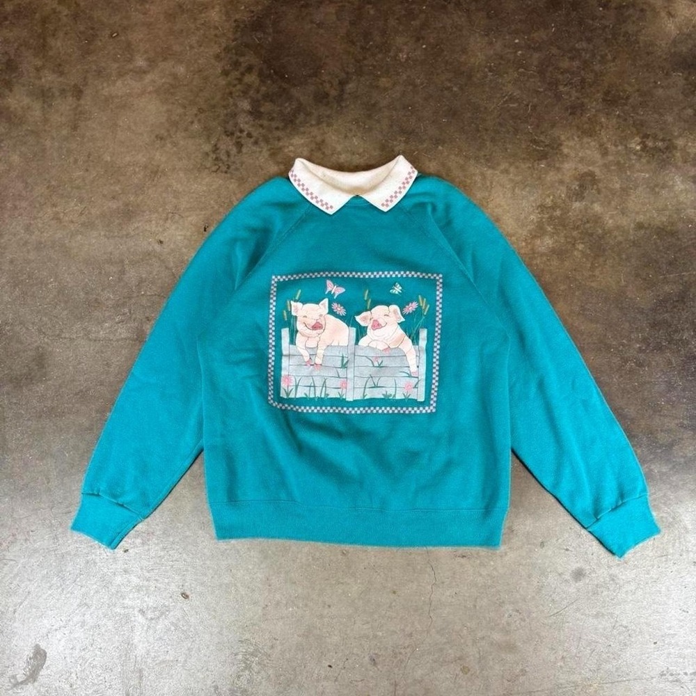 Vintage 90s pig farm blue sweatshirt Men's Size Medium - Picture 1 of 7